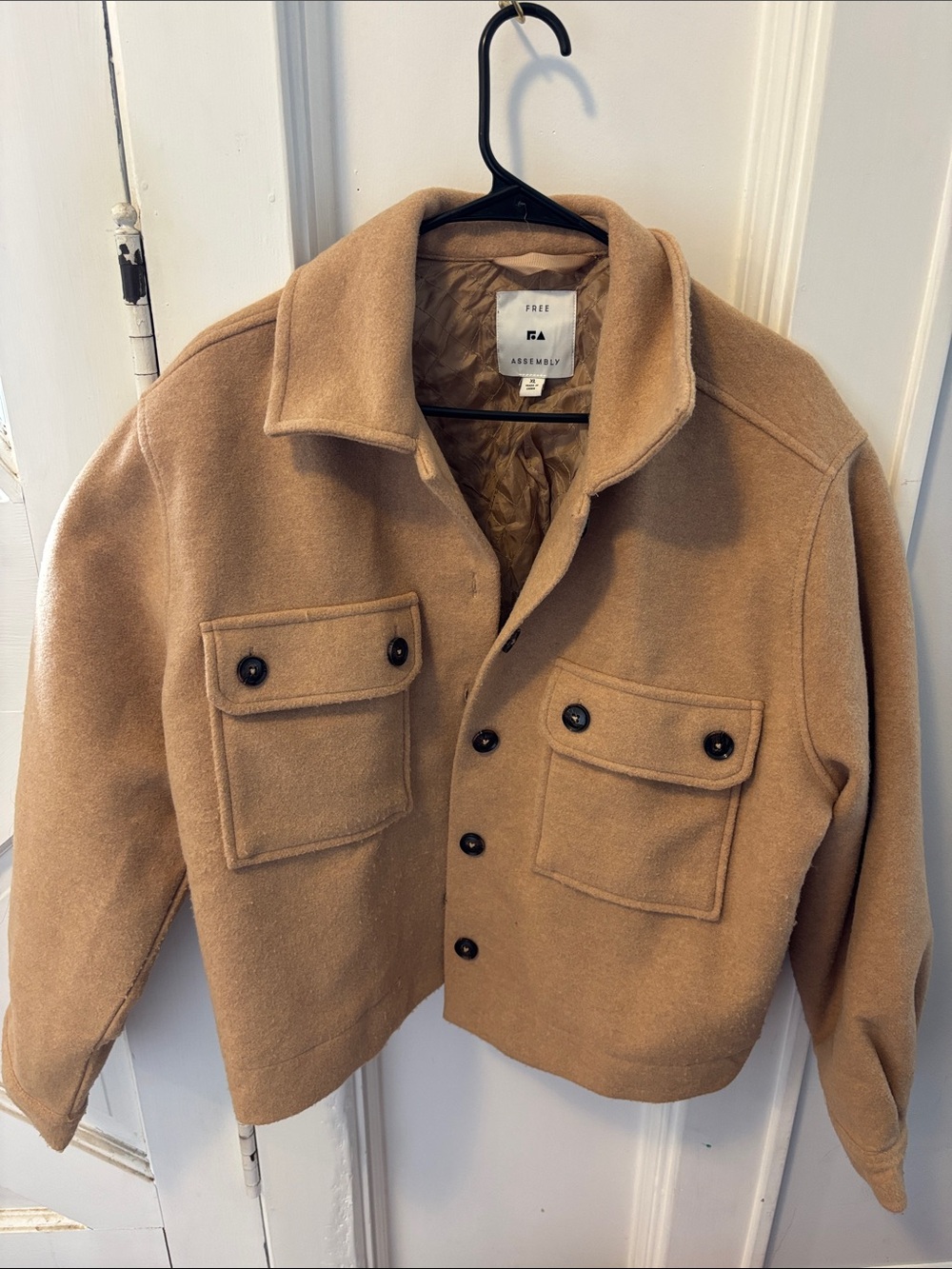 Woman’s XL Camel Wool Blend Button-Front Jacket cropped